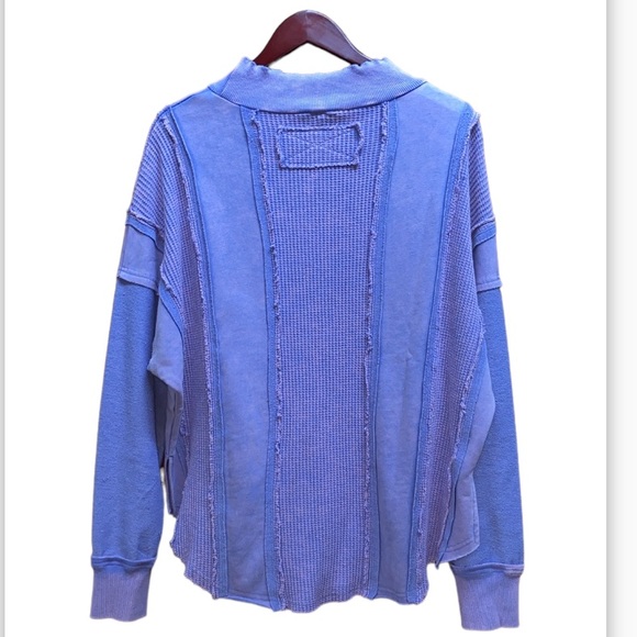 Periwinkle Washed Mixed Fabrics/Long Sleeve Pullover Top /thumbholes/ tunic NWT - Picture 10 of 15